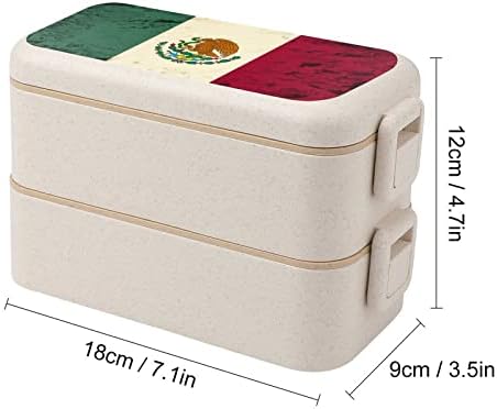 Ретро Мексико знаме со двојно стабилно бенто кутија за ручек модерен бенто контејнер со сет за прибор