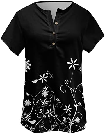 Врвови за жени случајни елегантни копче надолу со кошули со краток ракав канцеларија против вратот, обични деловни блузи врвови
