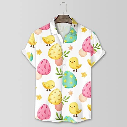 Велигденски кошули со Флошо за мажи, мажите велигденски кошули јајце -зајаче печати хавајска кошула за мажи блузи блузи врвови велигденски подароци