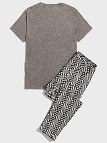Горглитер машка облека од 2 парчиња карирани букви со кратки ракави маички и панталони за влечење