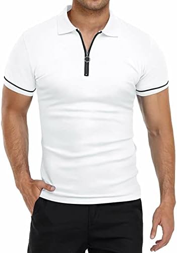 Пиклионски машки кратки ракави Поло кошули четвртина поштенски патент тенок вклопување во тренингот на мускулите маички маички