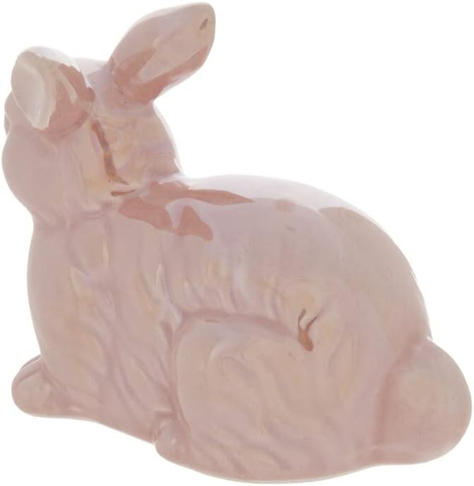 Фигура на Глам Керамички велигденски зајаче на Пам - розов ирисенден буни декор голем 5 инчи x 3 инчи
