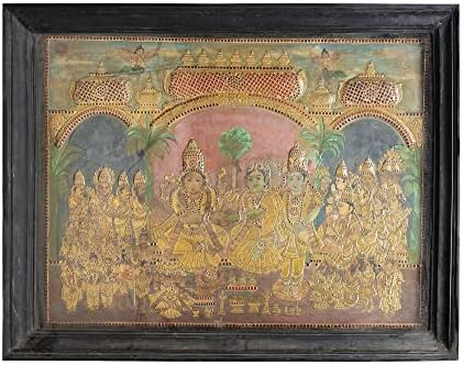 Егзотична Индија 52 x 40 Рама Дарбар Танјоре сликање | Традиционални бои со 24к злато | Рамка од тиково дрво | Злато и
