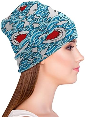 Прекрасна цртана ајкула унисекс -капаче, меко топло череп капа за пулвер капа за спиење трчајќи случајно