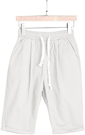 На шорцеви жени жени летни памучни постелнини панталони плус големина високи половини шорцеви кои лежат џеб за тренингот на плажа пет