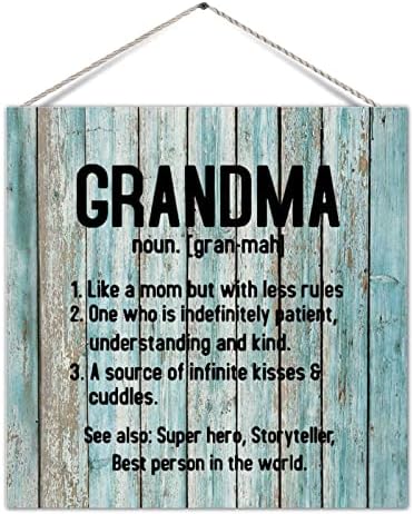 Рурален дрвен знак Плакета баба дефиниција подарок за баба на нана рустикална излитена шик дрвена занаетчиска знак за закачалка за врата за градинарски