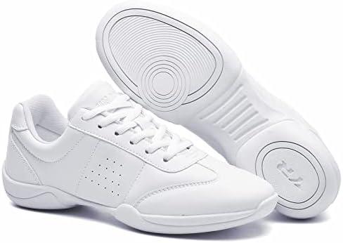 KKDOM возрасни и млади бели навивачки чевли за чевли за чевли за атлетски танцувања, тениски патики, спортски тренинг чевли