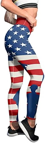Јога Панталони со Џебови ЗА Жени Печатење Знаме На САД Еластични Јога Панталони Контрола На Стомакот Со Висок Струк Атлетски Фитнес Долги