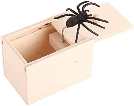 5 парчиња пајак шега кутија, рачно изработена дрвена изненадување кутија шега, вештачки грозен пајак магија фаза реквизити за изненадување,