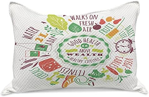 Амбесон Фитнес плетен ватенка перница, концепт за формулирање, цртана графичка графичка со јадење зеленчук вежбајте пијалок пијалок