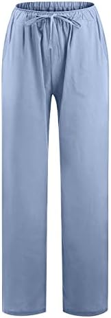 Жени обични панталони со широки нозе, памучни постелнина, долги половини, панталони панталони, плус големина, панталони