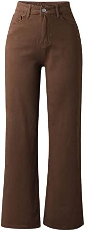 Широк фармерки за нозе за жени со голема половината широка нога директно демински карго случајно лабава плус големина фармерки панталони панталони