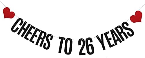 Ксијаолули Црното На Здравје до 26 Години Сјај Банер, Пред-Нанижани, 26-ти Роденден / Свадба Годишнината Декорации Бантинг Знак Позадини,