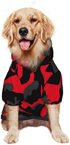 Големо кучиња камуфлажа-црвена-камо облека за домашно миленичиња со капа со мека мачка облека со капаци x-large