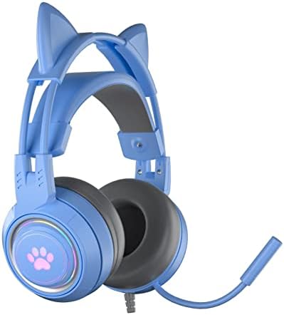 Слушалки за мачки | Жично Уво За Мачки Осветлуваат Слушалки | Слушалки За Игри Преку Уво Со Микрофон, Слушалки За Уши За Уши Што Се Одвојуваат За Намалување на Бучава