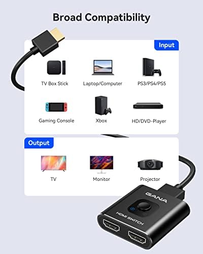 HDMI Switch 4k@60Hz Splitter ® со 3.9 FT HDMI Кабел q, Гана Алуминиум Двонасочна HDMI Прекинувач 2 Во 1 Надвор, HDMI Центар ЗА 3D, HDCP2. 2, HDR, Компатибилен Со Xbox, PS5/4/3, Оган Стап, Roku, Blu-Ray Плеер