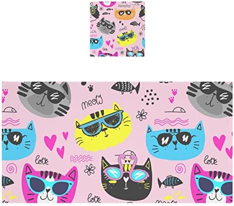 Aixiwawa Cartoon Doodle Cats Bath Prine Chotle Set, памучни крпи Тенка мека абсорбента за бања 2 пакувања Декоративни крпи за сушење