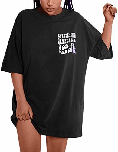 Womenените преголеми маички со маици печатени графички маички со кратки ракави Туника врвови летни лабави пулвер блузи плус големина