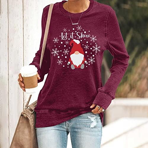 Женски обичен божиќен екипаж џемпер со долги ракави кошула мека лесна лабава лабава врвови жени поставени