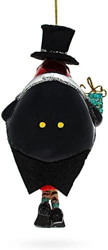 Пингвин во црна капа стакло Божиќен украс 5,4 инчи