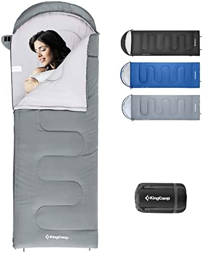 Кампување торбички за спиење на Kingcamp, лесна 87 * 30 торба за спиење за возрасни и деца, zip заедно за пешачење за ранец за кампување, водоотпорно