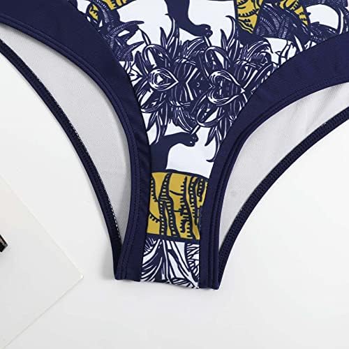 Withrie Womens Bikini Set 3 Piece Elegant Vintage Print Ruffled Blace Up Brazilian Thong Swims Sumpers со здолниште за завиткување