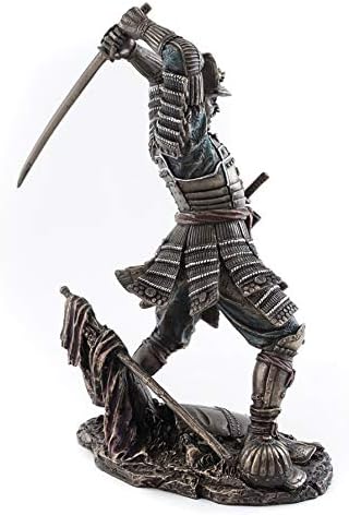 Врвна колекција Јапонски Бушидо Самурај воин статуа- Историска скулптура со меч на боречки вештини во премиум ладна бронза- 9-инчен колекционерски фигура