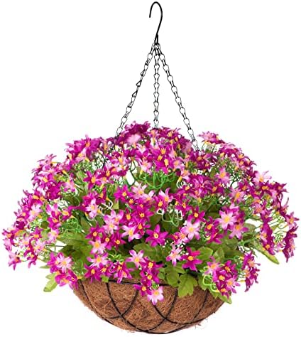Вештачки виси цвет од Инксигао со корпа за декорација на домашен двор, вештачки свилен хиацинт лажен растителен аранжман во