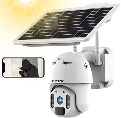 Безбедносна камера на отворено безжичен, Fuvision 23600 mah Solar Powered Security со 8W панел, 1080p Spotlight WiFi 360 ° PTZ