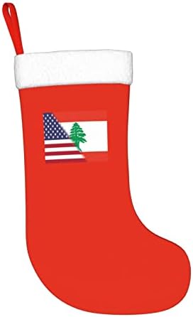TZT Американско знаме и либанско знаме Божиќни чорапи, подароци за празници за Божиќ за украси за семејни празници 18-инчни