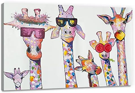 Пред слатко животинско жирафа wallидна уметност платно отпечатоци шарени жирафа слики wallид декор деца соба спална соба, смешни жирафа