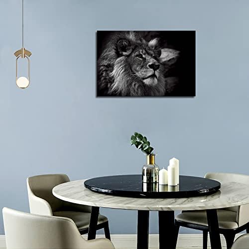 Црно -бело сива лав глава портрет wallидна уметност сликање слики печатени на платно животно сликата за дома модерна декорација
