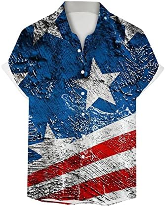 Bmisegm летни маици за мажи за мажи 3D дигитално печатење џеб тока лапел кошула со кратки ракави, големи мажи кошули