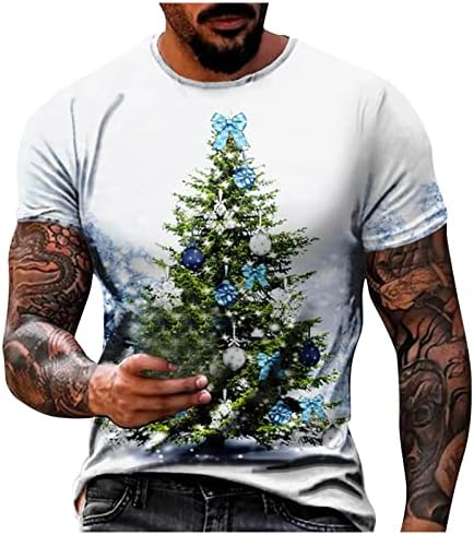Маички за кратки ракави за божиќни војници за мажи, Божиќно дрво печатено екипаж на врвови на домашна забава домашна маичка