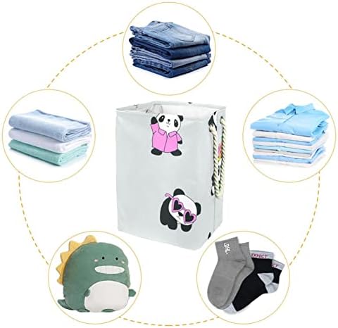 Симпатична панда со овошна шема Голема алишта за перење со лесна рачка за носење, водоотпорна корпа за перење алишта за отпадоци