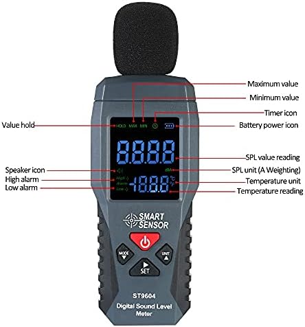 TWDYC мини дигитален мерач на бучава за звук LCD LCD дисплеј мерење на бучава за мерење на инструментот за децибела тестер за
