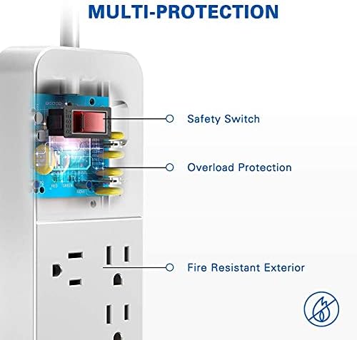 Заштитник на електрична лента за напојување, кабел за продолжување на ловки со 2 USB порти и 12 места, кабел за напојување од 6 стапки, 2390