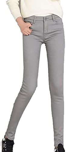 Зимско зимско топло руно наредени фармерки Тенок фит термички молив тексас панталони слаби високи половини.