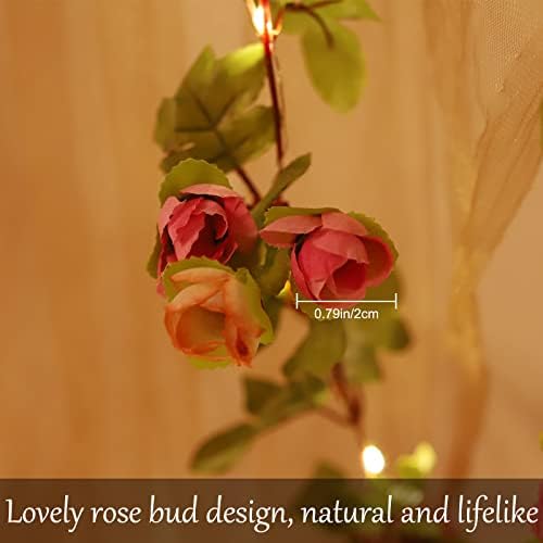 Fielegen 20led 7,2ft вештачки цвет розови видови жици светла, батерија со роза од роза цвет, растителна самовила за вineубените, свадбена спална