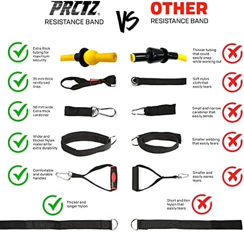 Поставен опсег за отпорност на PRCTZ со цевки за отпорност, рачки, ленти за глуждот, сидро на вратата и носете торба за мрежи