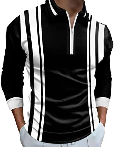 XXBR машки поло маички по поштенски врат, есен зимски долг ракав шарени крпеници за голф врвови за обична кошула за дизајнер на мускули