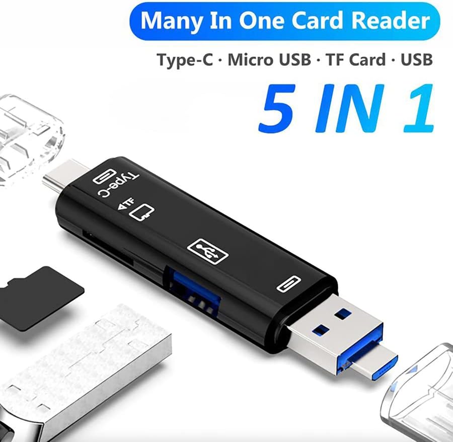 Волт+ 5 во 1 Мултифункционален читач на картички компатибилен со тастатурите на медиумите Logitech има USB Type-C/MicroUSB/TF/USB 2.0/SD читач на картички