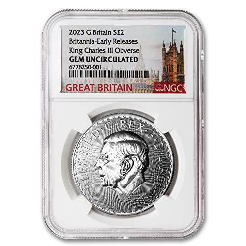 2023 година 1 мл британска сребрена монета од британија од кралскиот нане uncrulated 2 £ Gemunc NGC