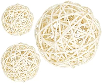 Misppro 3 парчиња/торба Ратан топки ратан топки декор топки ратан топка свадба венчаница виси декорација DIY за чинии вазни, бели - 8 см