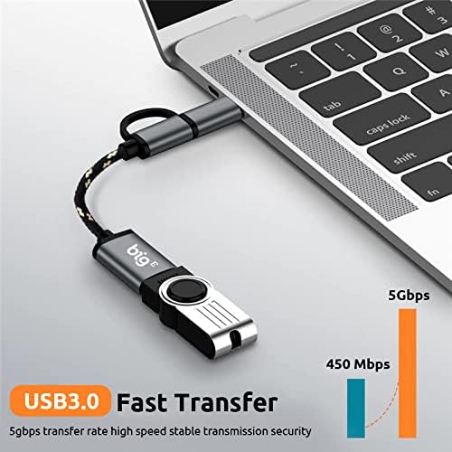 Big-E USB C до USB 3.0 Femaleенски OTG адаптер компатибилен со вашиот OPPO CPH2211 за целосен USB на плетенка грмотевици 3 на конекторот