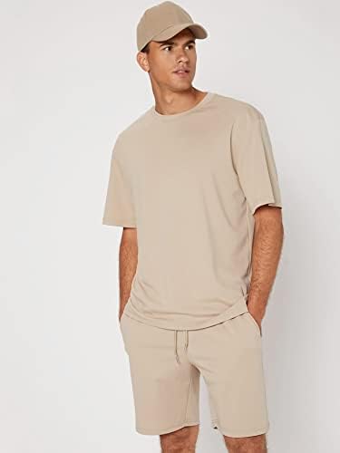 Fdsufdy Облека со две парчиња за мажи со цврсти шорцеви за половината и влечење на половината