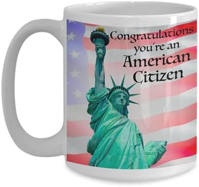 Американско државјанство честитки за кафе кригла статуа на слобода на САД, натурализација на знамето заклетва за верност за назад