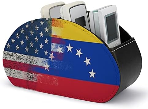 Држач за далечински управувач со знаме на американско и венецуела со 5 оддели PU кожен организатор биро за складирање на кади