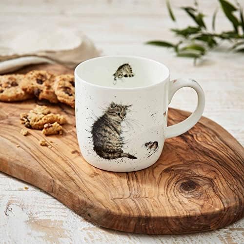 Кралскиот Ворчестер Врендејл дизајнира 14 чаши за унца | Сет од 2 | Feline фино мачка и мачка и мотиви на глувчето | Направено од фино коска