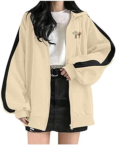 Cokuera жени модни есен палта мода симпатична мачка печатена поштенска патент y2k долга ракав за надворешна облека, обична јакна